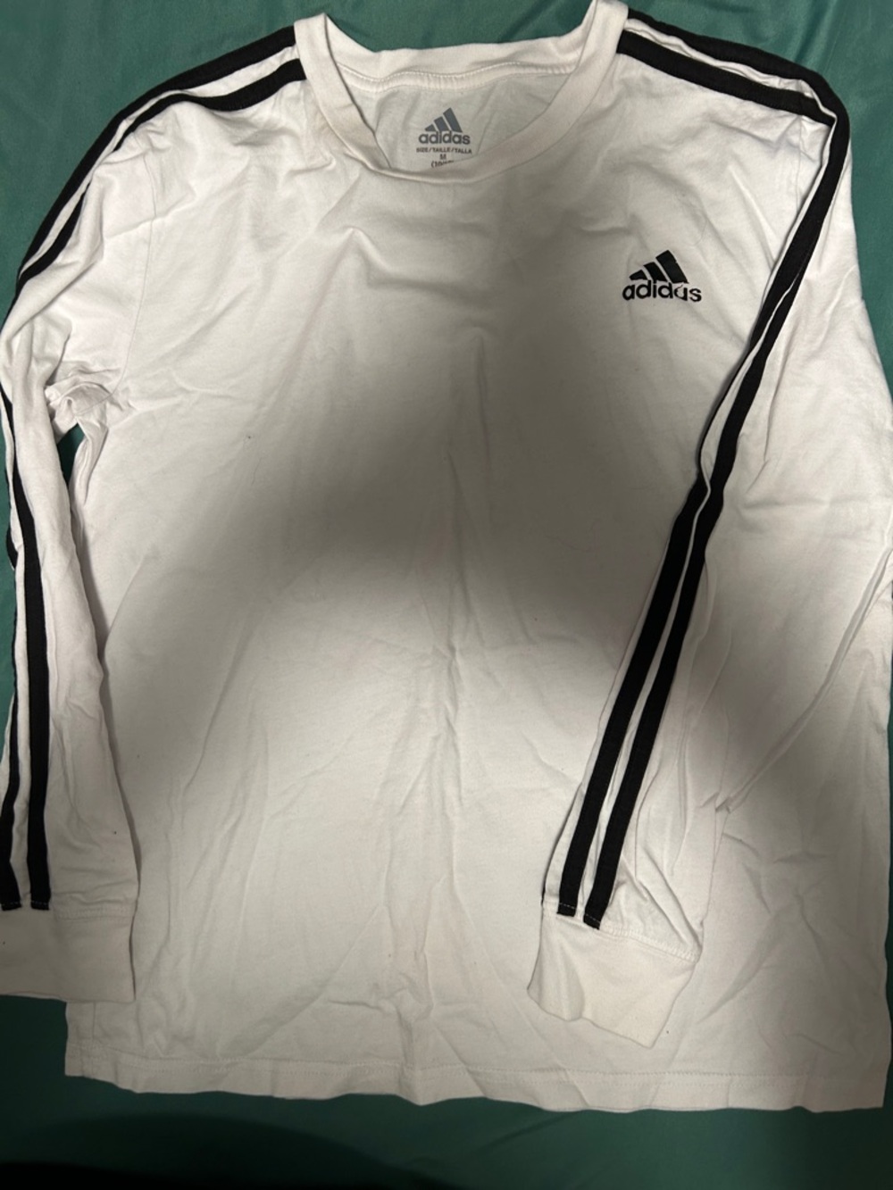 Adidas White Long-Sleeve Shirt with Black Sleeve Stripes
